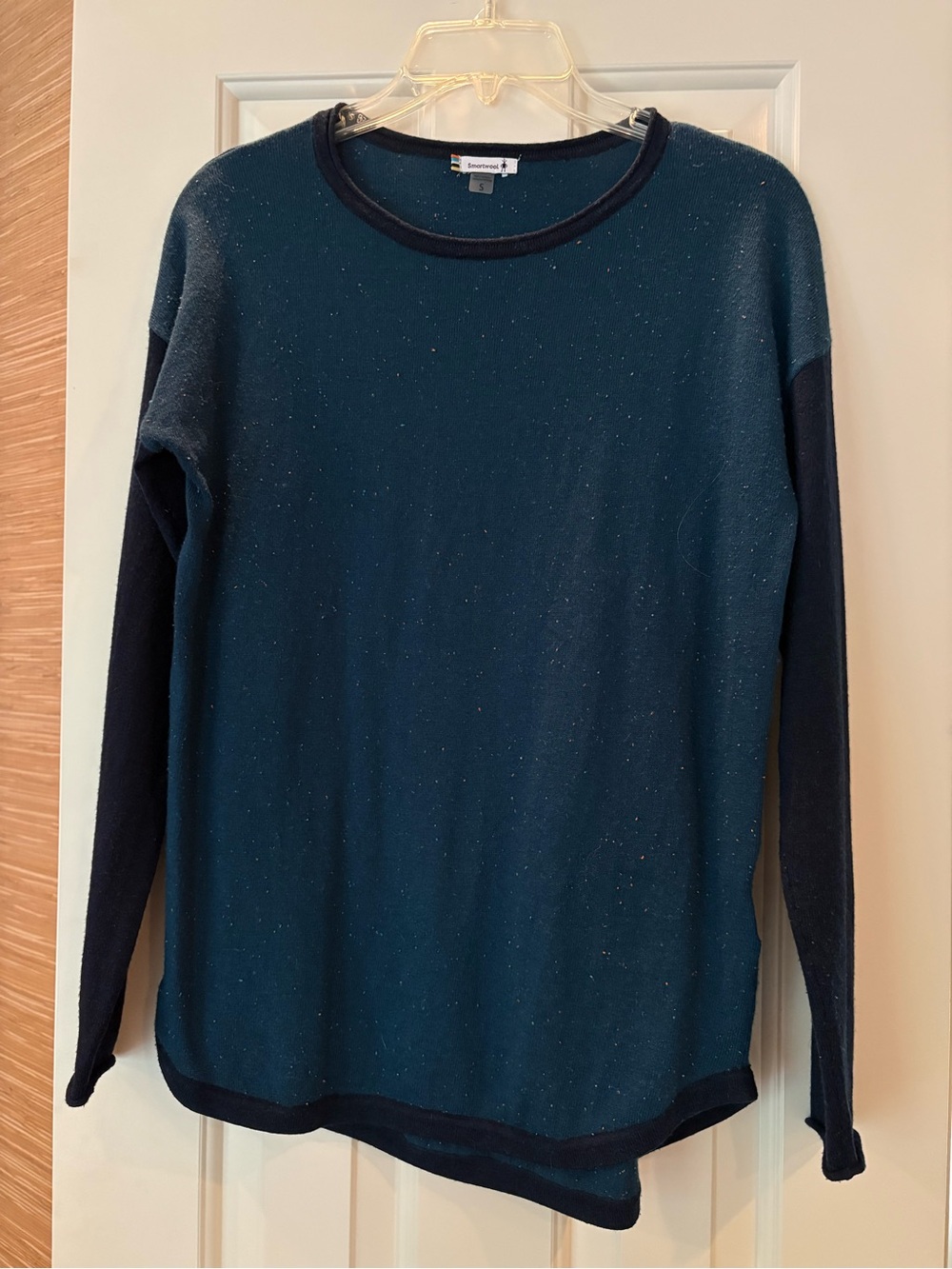 Smart Wool Teal and Navy Sparkle Crewneck Sweater
